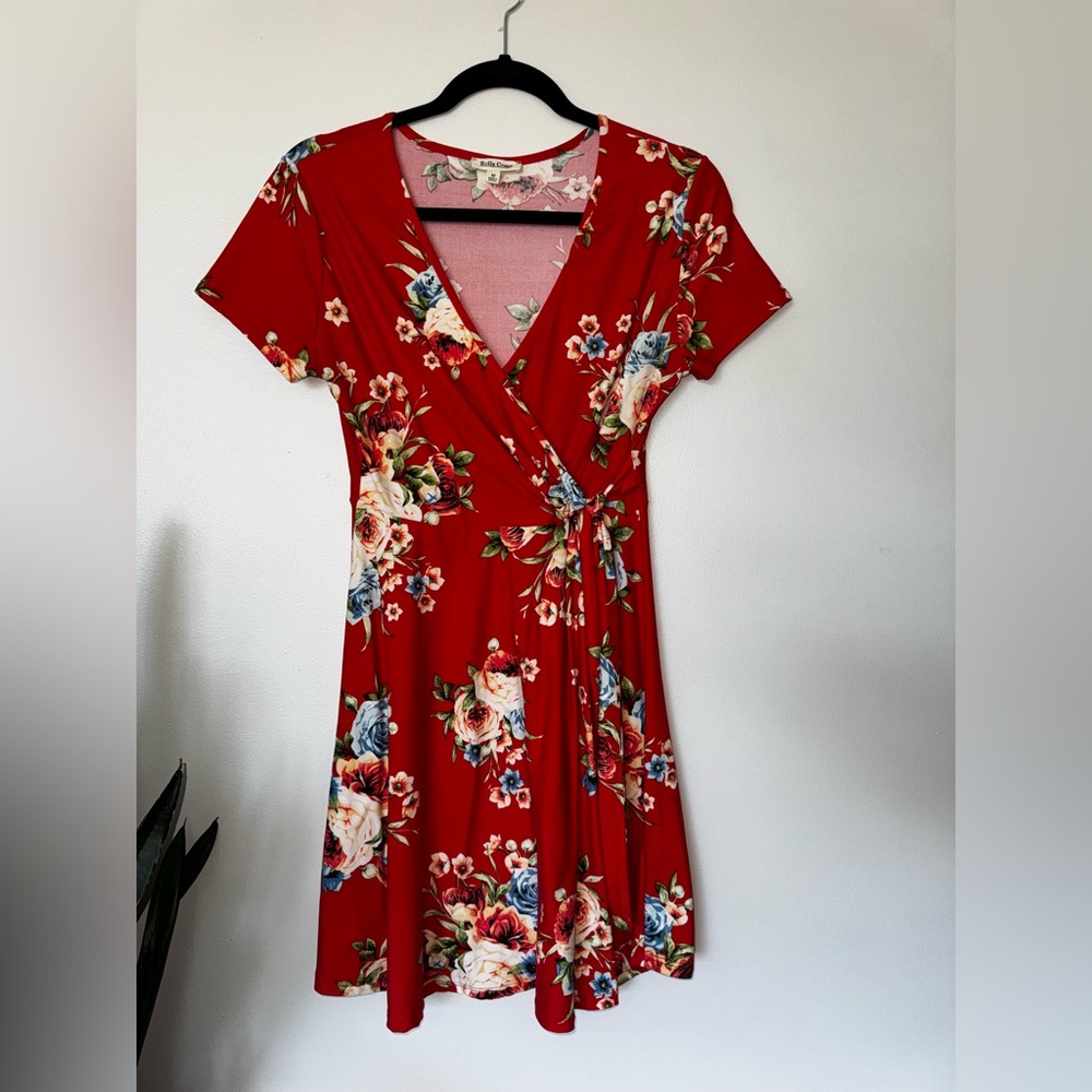 Red Floral Tie-Dress